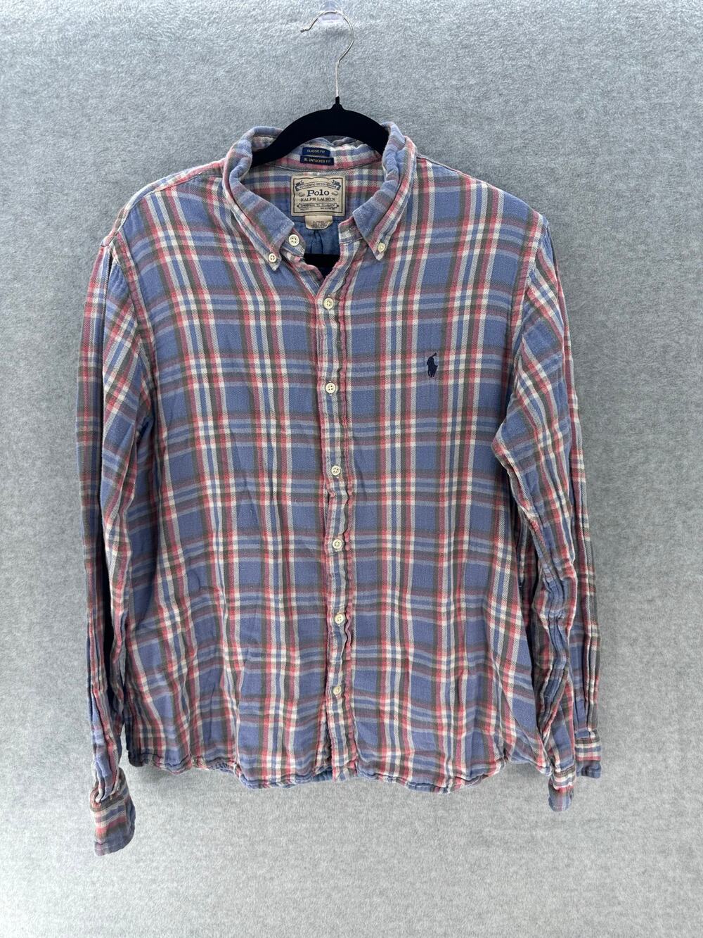 POLO Ralph Lauren Men’s sz XL Classic Untucked Fit Light Blue Plaid SOFT Buttons